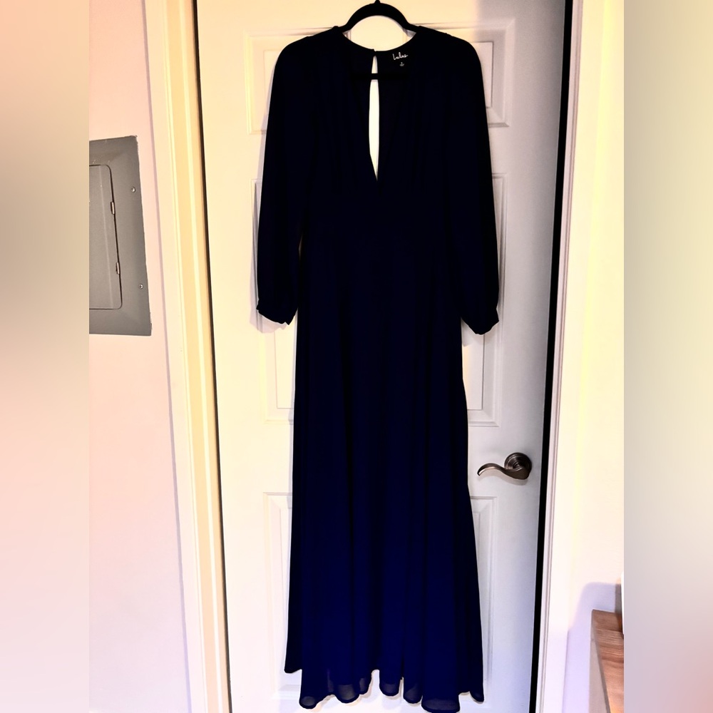 EUC Lulus Navy Plunge Maxi Dress - S - Picture 2 of 5